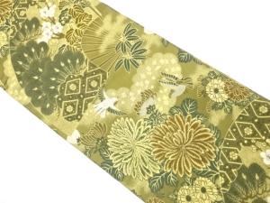 アンティーク　扇に雀・菊・笠松模様織り出し丸帯（材料）